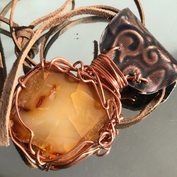Agate  Pendant Necklace Copper Wire Wrap Untreated - Picture 1 of 11
